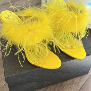 Azalea Wang yellow feather high heels